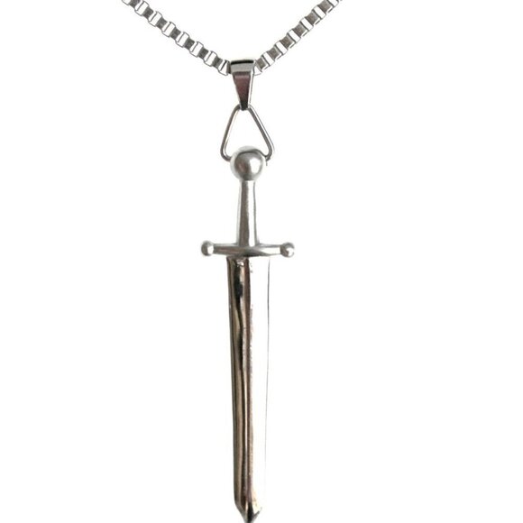 3" Stainless Steel Sword of the Lord Necklace -Shiny Blade 30" Box Chain Womens - Picture 7 of 11